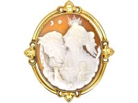 Victorian 15ct Gold & Shell Cameo Brooch of Night & Day