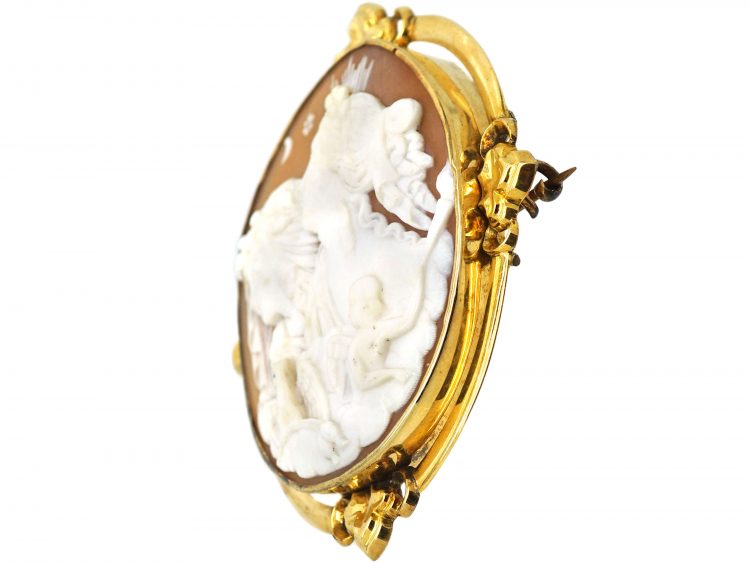 Victorian 15ct Gold & Shell Cameo Brooch of Night & Day