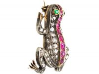 Victorian Silver & Gold Frog Brooch set with Rubies,Emeralds & Rose Diamonds