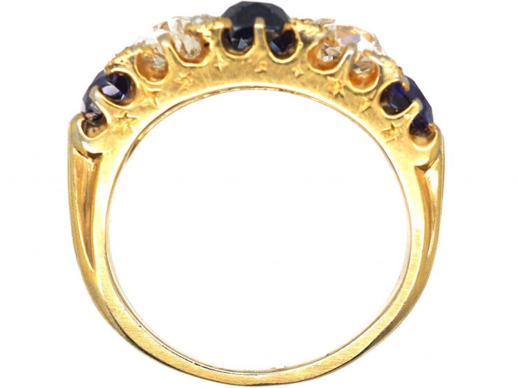 Victorian 18ct Gold Five Stone Unheated Sapphire & Diamond Ring