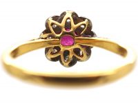 Early 20th Century 18ct Gold & Platinum, Ruby & Diamond Daisy Cluster Ring
