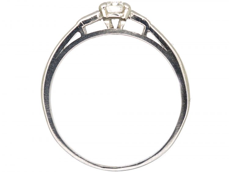 Art Deco Platinum & Diamond Solitaire Ring with Baguette Diamond Shoulders