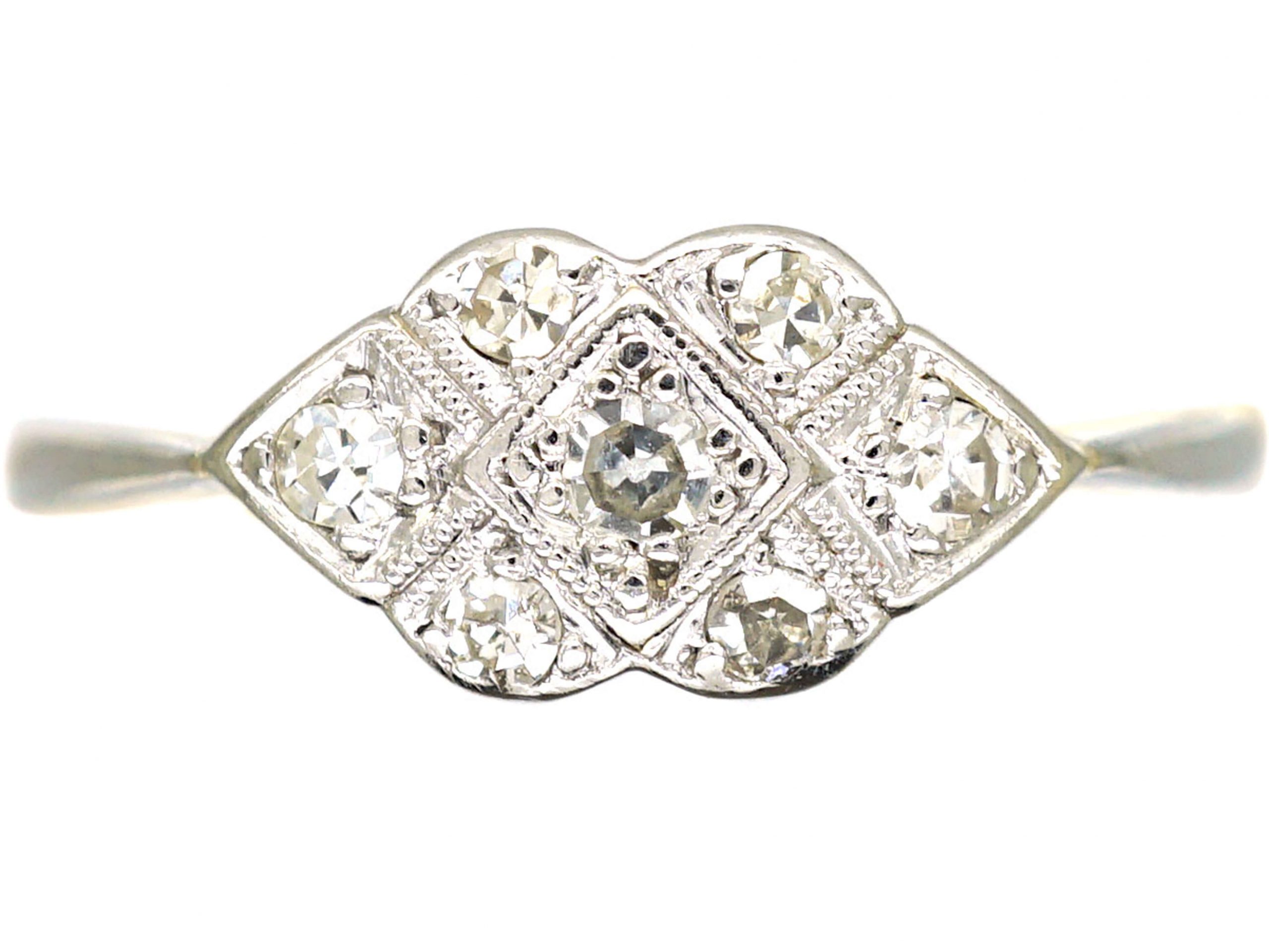 Art Deco 18ct Gold & Platinum, Diamond Criss Cross Design Ring (778T) | The Antique Jewellery Company