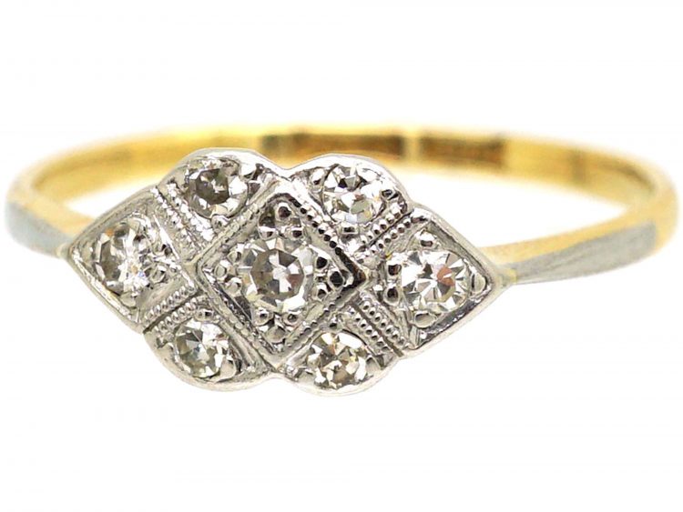 Art Deco 18ct Gold & Platinum, Diamond Criss Cross Design Ring