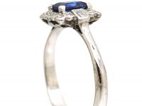 Art Deco 18ct White Gold, Rectangular Cut Sapphire & Diamond Ring