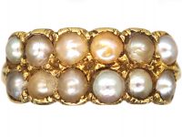 Early Victorian 15ct Gold, Two Row Natural Split Pearl Ring