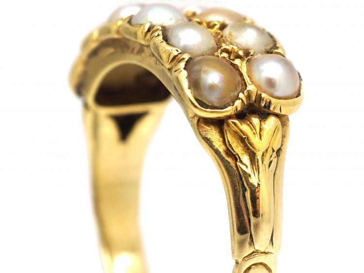 Early Victorian 15ct Gold, Two Row Natural Split Pearl Ring