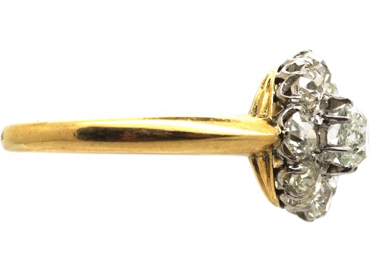 French Early 19th Century 18ct Gold & Platinum Cluster Ring set with Old Mine Cut Diamonds
