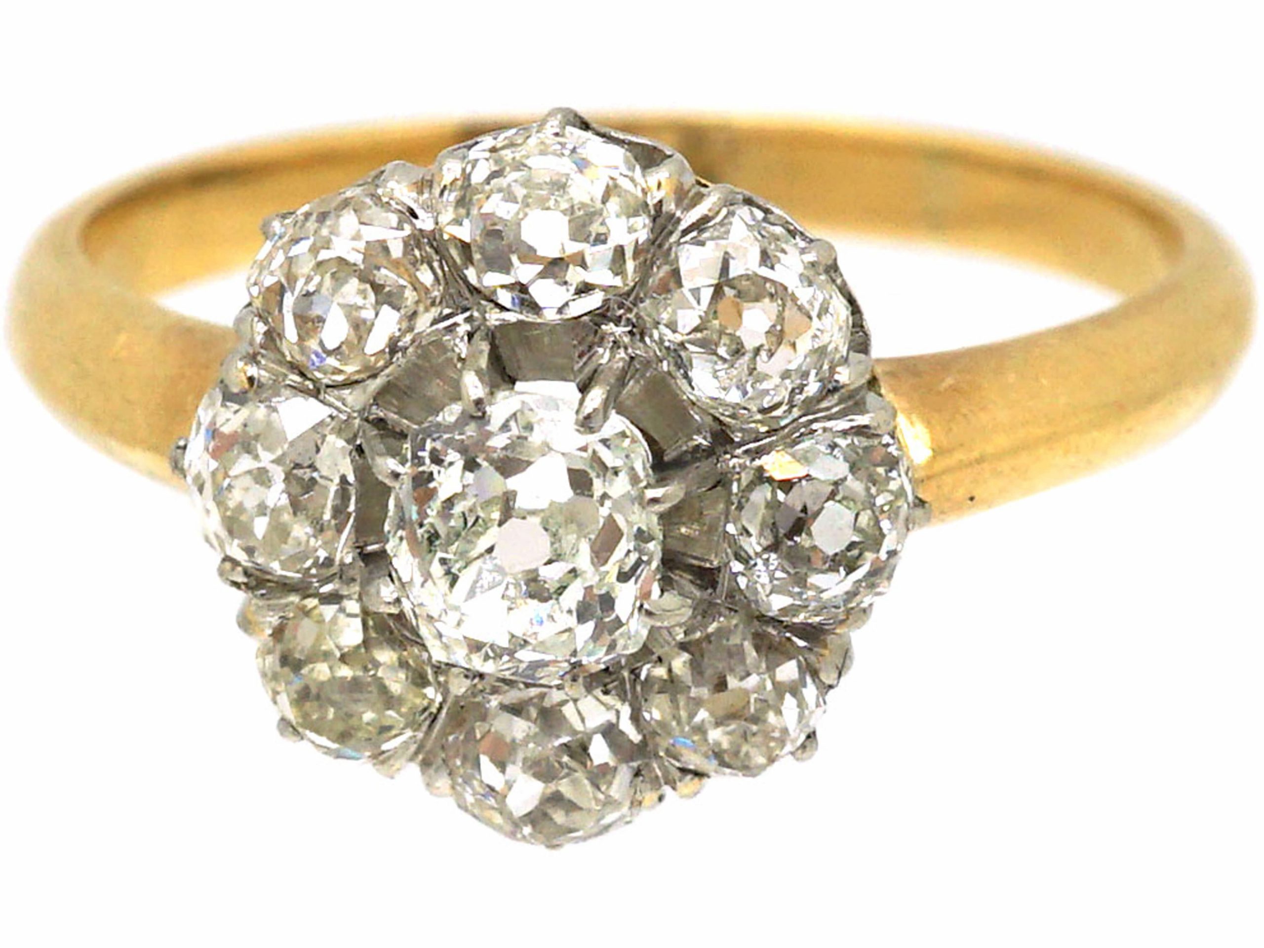 French Early 19th Century 18ct Gold & Platinum Cluster Ring set with ...