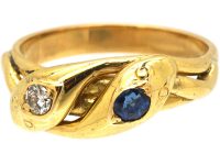 Edwardian 18ct Gold Snake Ring set with a Sapphire & a Diamond