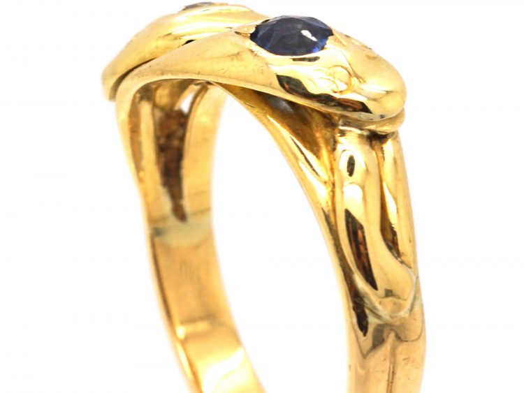 Edwardian 18ct Gold Snake Ring set with a Sapphire & a Diamond