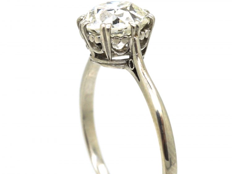 Art Deco Platinum 2.10 Carat Old European Cut Diamond Solitaire Ring