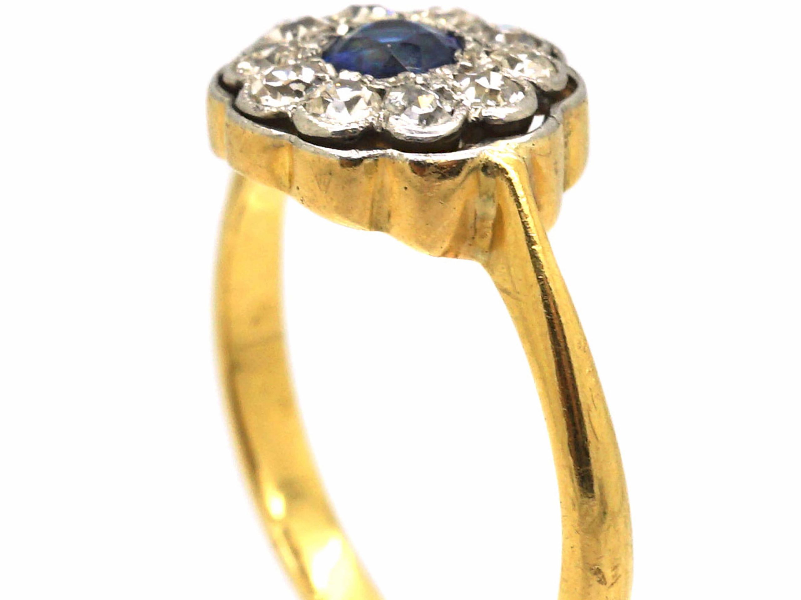 Edwardian 18ct Gold & Platinum, Sapphire & Diamond Cluster Ring (743T ...