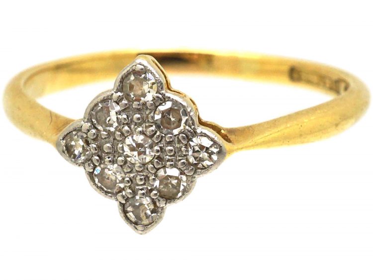Edwardian 18ct Gold & Platinum, Diamond Shaped Ring set with Diamonds