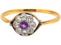 Edwardian 18ct Gold & Platinum, Amethyst & Diamond Cluster Ring