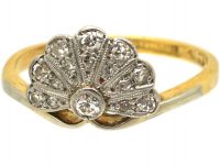 Art Deco 18ct Gold & Platinum Fan Shaped Ring set with Diamonds