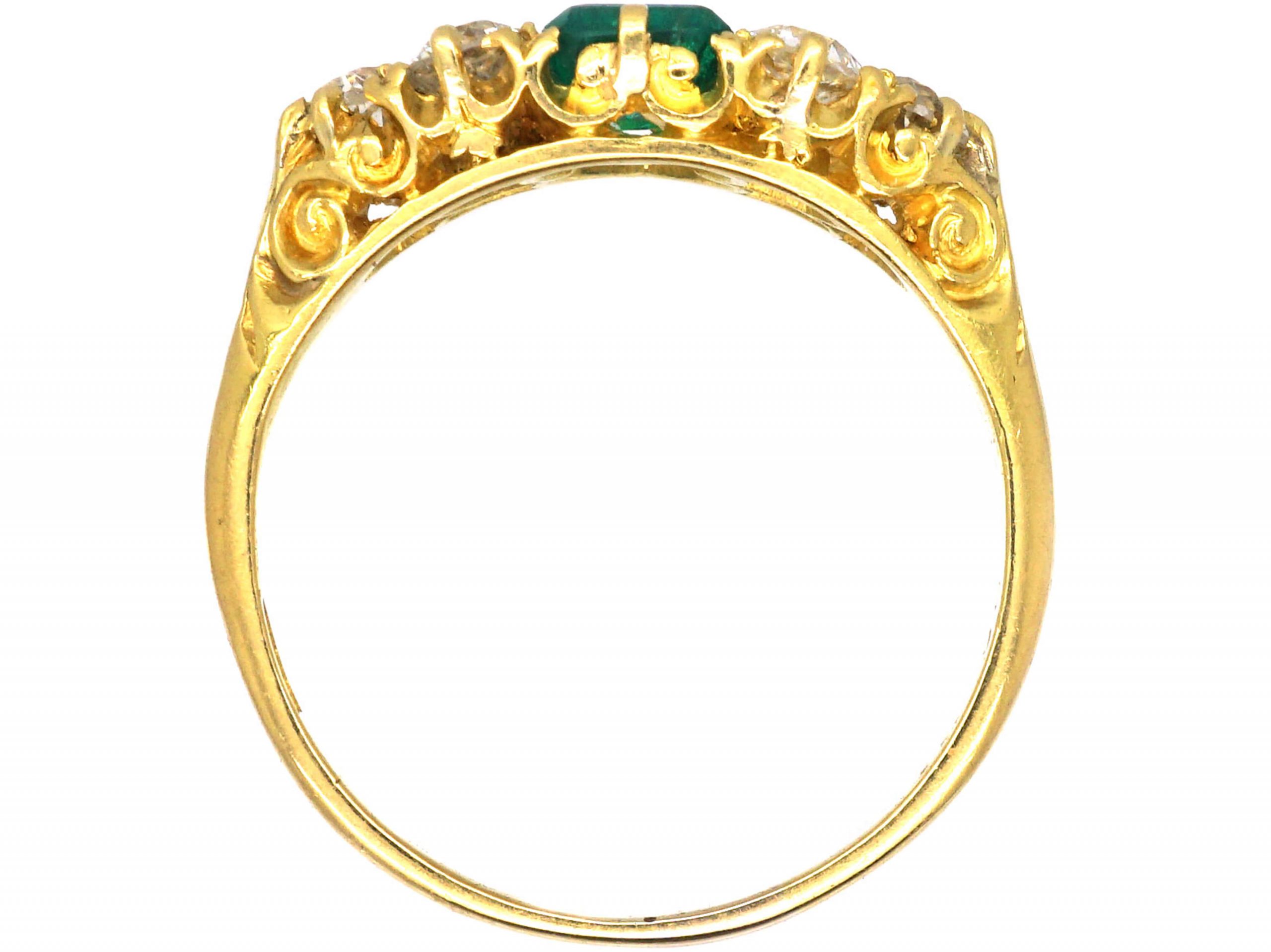 Victorian 18ct Gold, Emerald & Diamond Carved Half Hoop Ring (720T