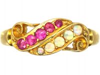 Edwardian 18ct Gold Crossover Ring set with Rubies & Opals