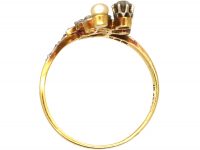 Art Nouveau 18ct Gold & Platinum, Diamond & Natural Pearl Ring