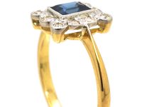 Art Deco 18ct Gold & Platinum, Sapphire & Diamond Rectangular Ring
