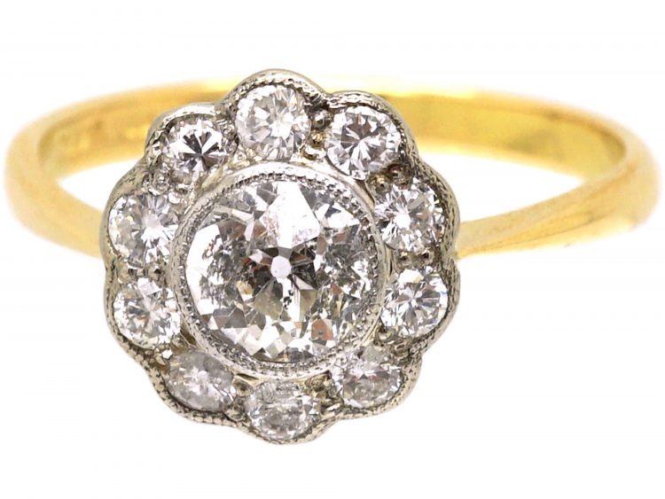 Early 20th Century 18ct Gold & Platinum, Diamond Daisy Cluster Ring