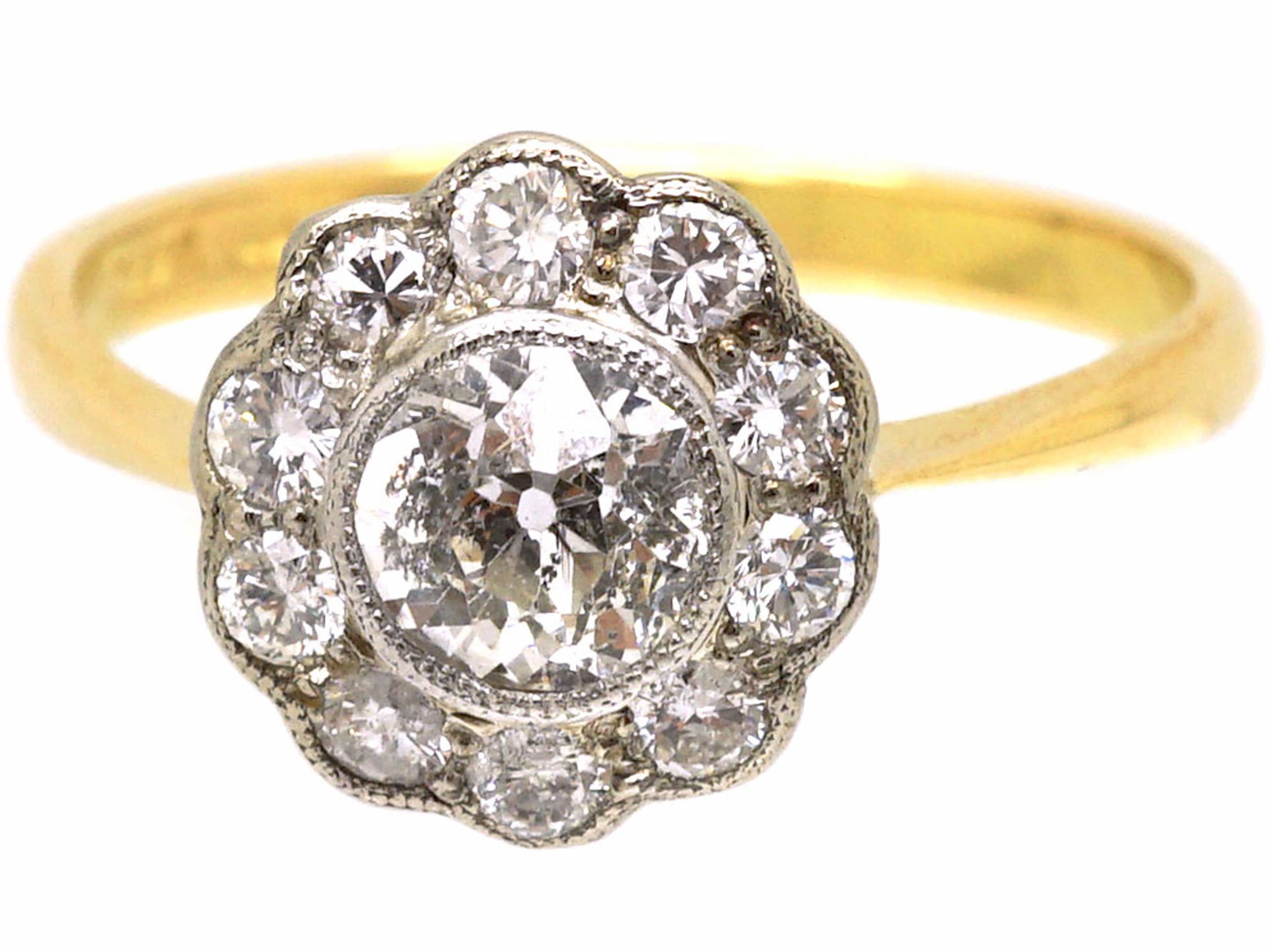 Early 20th Century 18ct Gold & Platinum, Diamond Daisy Cluster Ring ...