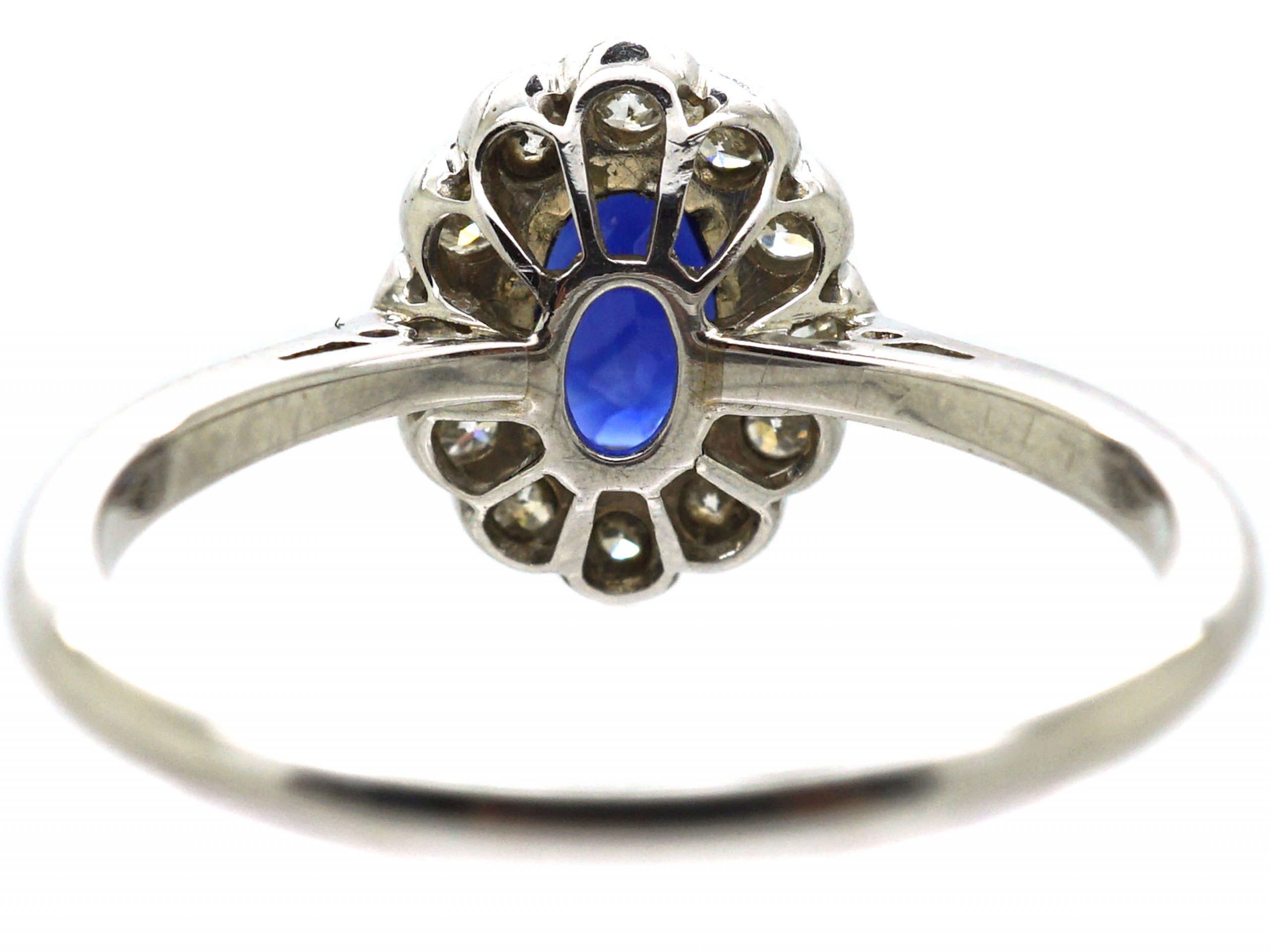 Early 20th Century 18ct White Gold And Platinum Sapphire And Diamond Oval Cluster Ring 723t The 