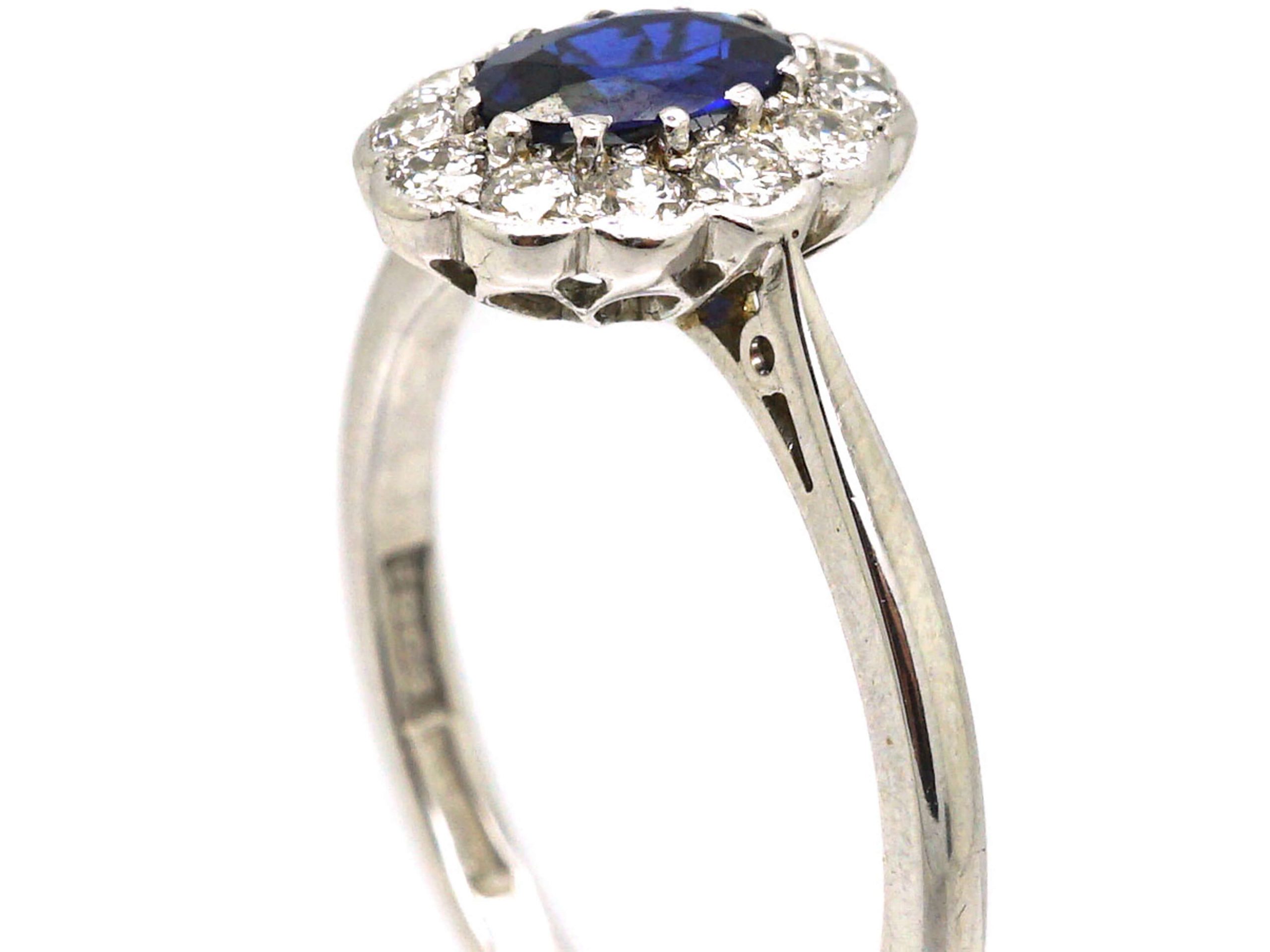 Early 20th Century 18ct White Gold And Platinum Sapphire And Diamond Oval Cluster Ring 723t The 