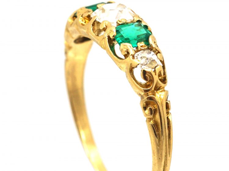 Victorian 18ct Gold, Emerald & Diamond Five Stone Ring