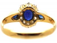 Edwardian 18ct Gold, Sapphire & Diamond Cluster Ring with Sapphire Set Shoulders