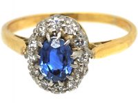 Mid 20th Century 18ct Gold, Sapphire & Diamond Oval Cluster Ring