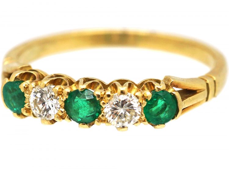 18ct Gold, Emerald & Diamond Five Stone Ring