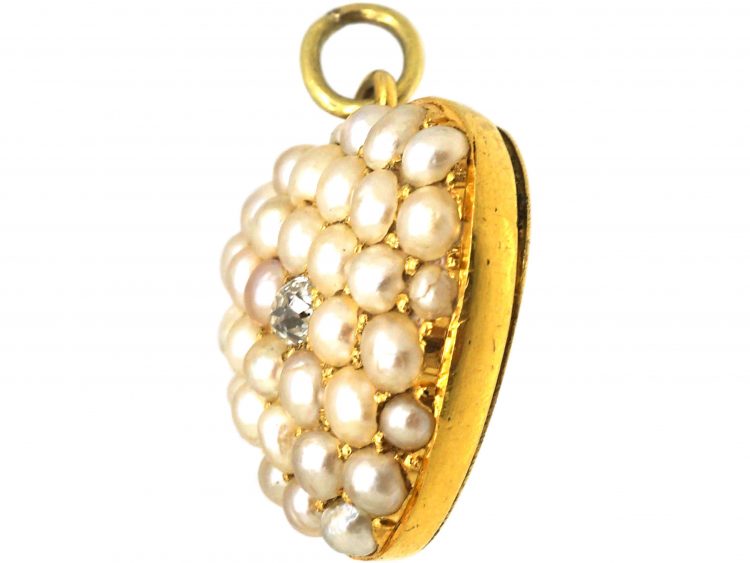 Edwardian 15ct Gold  Heart Studded with Natural Split Pearls & a Diamond