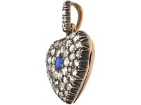 Early 20th Century Heart Locket Studded with Rose Diamonds & a Sapphire