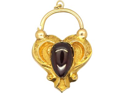 Early Victorian 15ct Gold Padlock set with a Cabochon Garnet