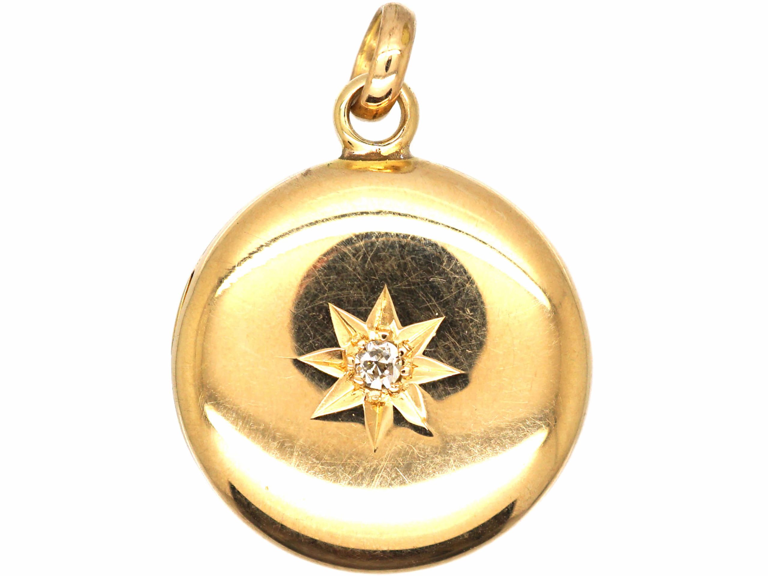 Edwardian 15ct Gold Round Locket Set With A Diamond 747t The