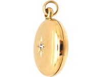 Edwardian 15ct Gold Round Locket set with a Diamond