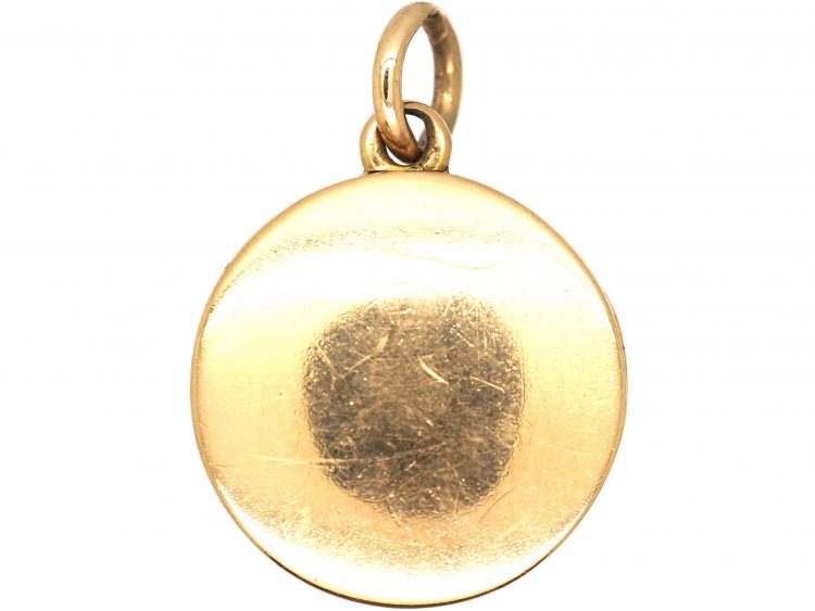 Edwardian 15ct Gold Round Green & White Enamel Locket set with a Diamond