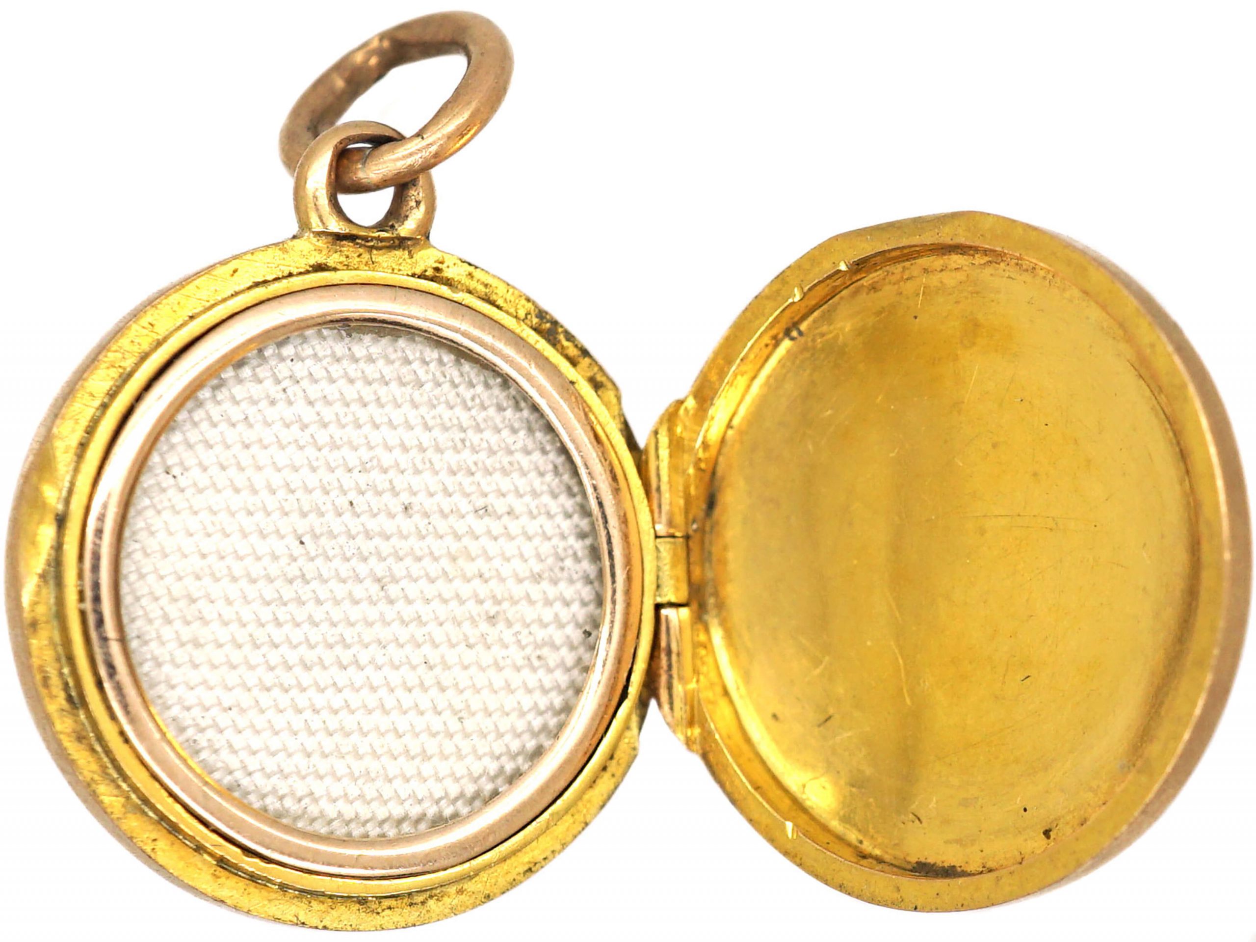Edwardian 15ct Gold Round Green White Enamel Locket set with a