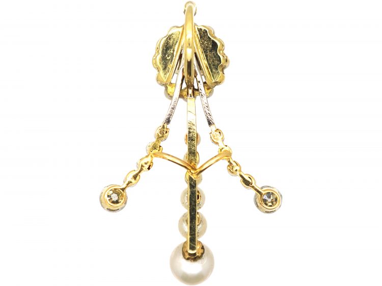 Edwardian 15ct Gold & Platinum, Great January Comet Pendant of 1910, set with Natural Pearls & Diamonds