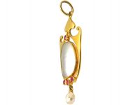 Art Nouveau 15ct Gold Pendant set with Rubies & Baroque Pearls by Murrle Bennett & Co