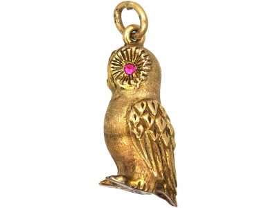 Edwardian 9ct Gold Owl Pendant with Ruby Eyes