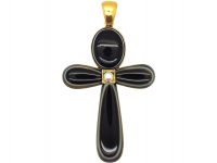 Victorian 18ct Gold, Natural Split Pearl & Banded onyx Cross