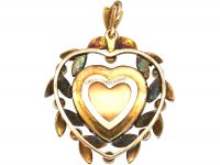 Edwardian 15ct Gold, Red Enamel, Natural Split Pearls & Diamond Heart Shaped Pendant