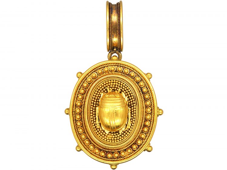 Victorian 18ct Gold Etruscan Revival Pendant with Scarab Motif