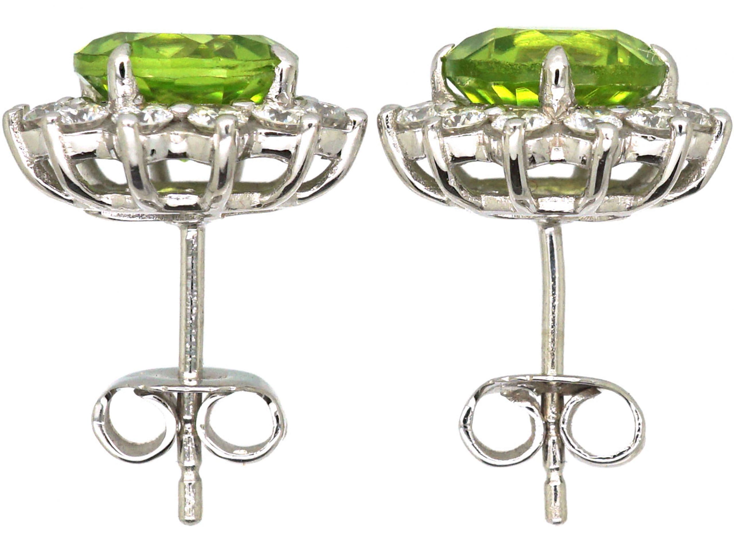 14K White Gold Peridot and Diamond Earrings - thegoldsmith