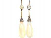 Art Deco 15ct Yellow & White Gold, Pear Shaped Opal & Diamond Drop Earrings