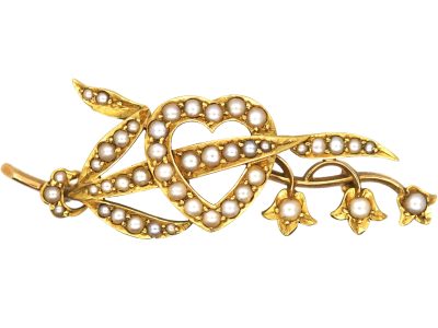 Edwardian 15ct Gold Lily of the Valley & Heart Brooch