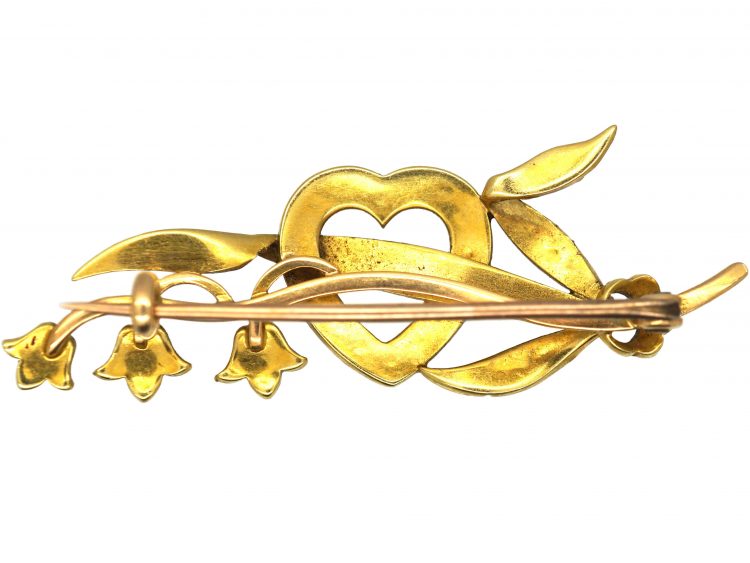 Edwardian 15ct Gold Lily of the Valley & Heart Brooch