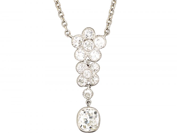 Art Deco Platinum & Diamond Flower Pendant on Chain